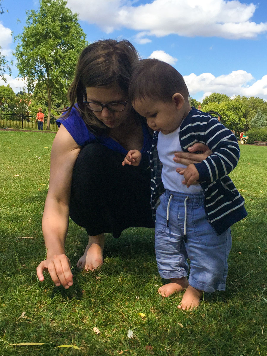 Exploring the grass with Mama