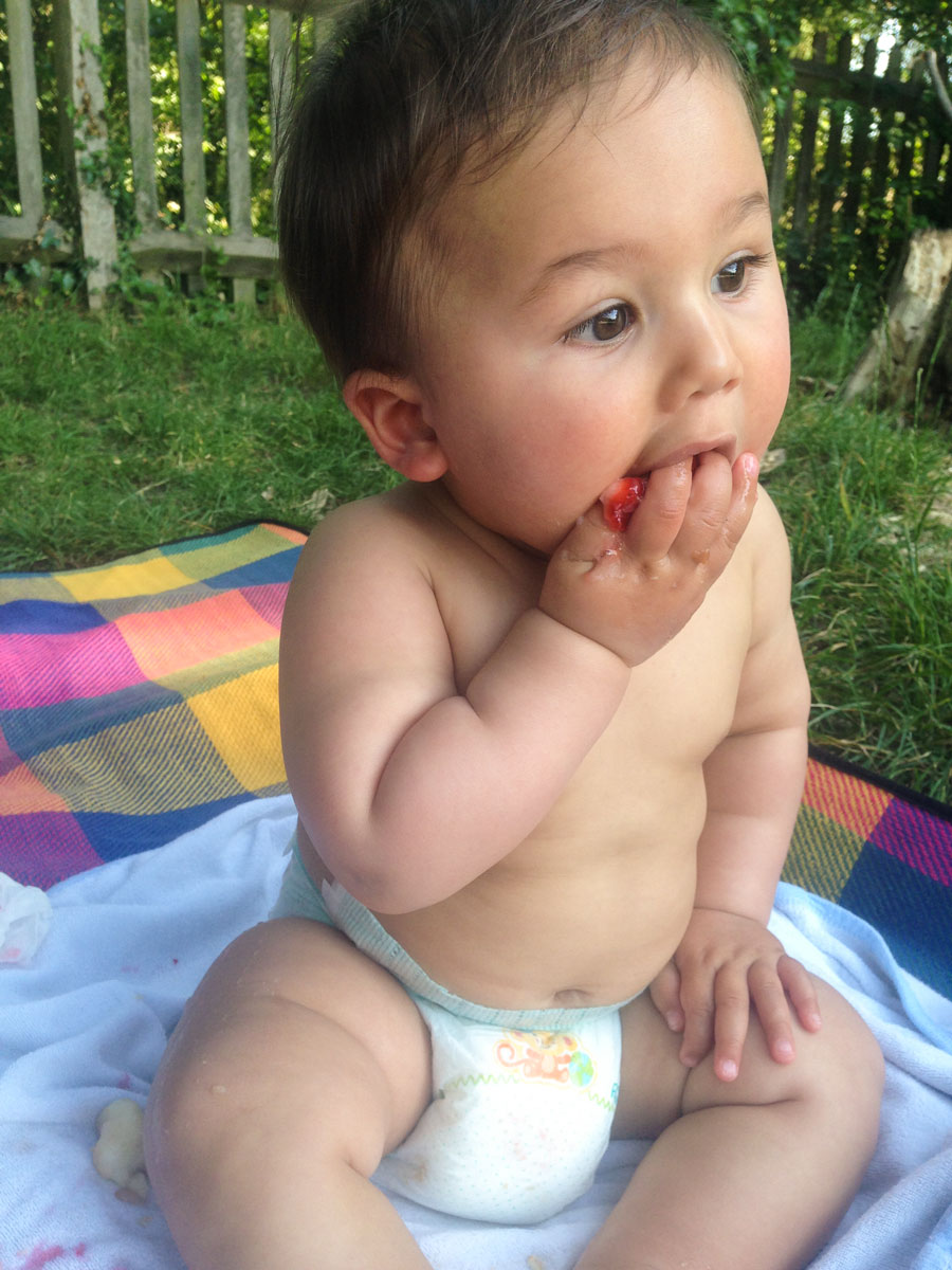 Eating a strawberry